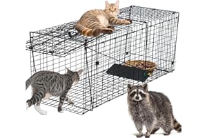 PERABUSNER 37 Inch Raccoon Trap,Live Animal Trap Cage for Catch Release Raccoons, Dogs, Stray Cats and Other Small to Medium Animals. Heavy Duty,Black.