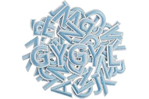 GUYI GYGYL 104 Pieces Iron on Letter Patches, Embroidered A-Z Letter Patches for Clothes, Dress, Hat, Socks, Jeans, DIY Accessories-1.5 Inch Light Blue