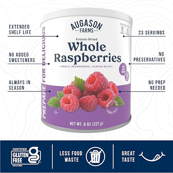 AUGASON FARMS FREEZE DRIED WHOLE RASPBERRIES CAN, EMERGENCY FOOD SUPPLY, EVERYDAY MEALS, 23 SERVINGS