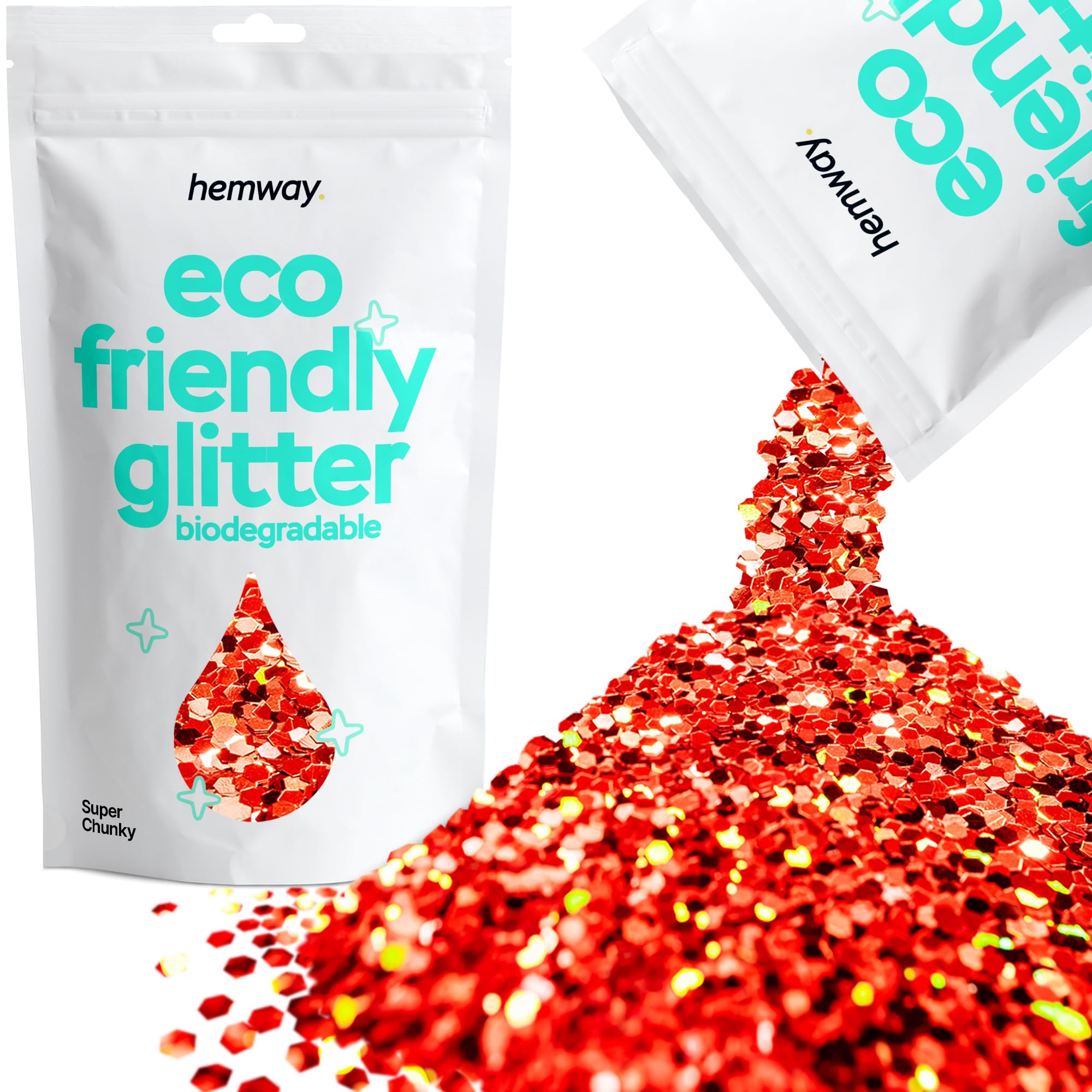 Eco Friendly Biodegradable Glitter | Red Holographic - Super Chunky 100g, Plant Based, Biodegradable Glitter for Craft, Face, Hair, Nail, Body and Festival - Hemway