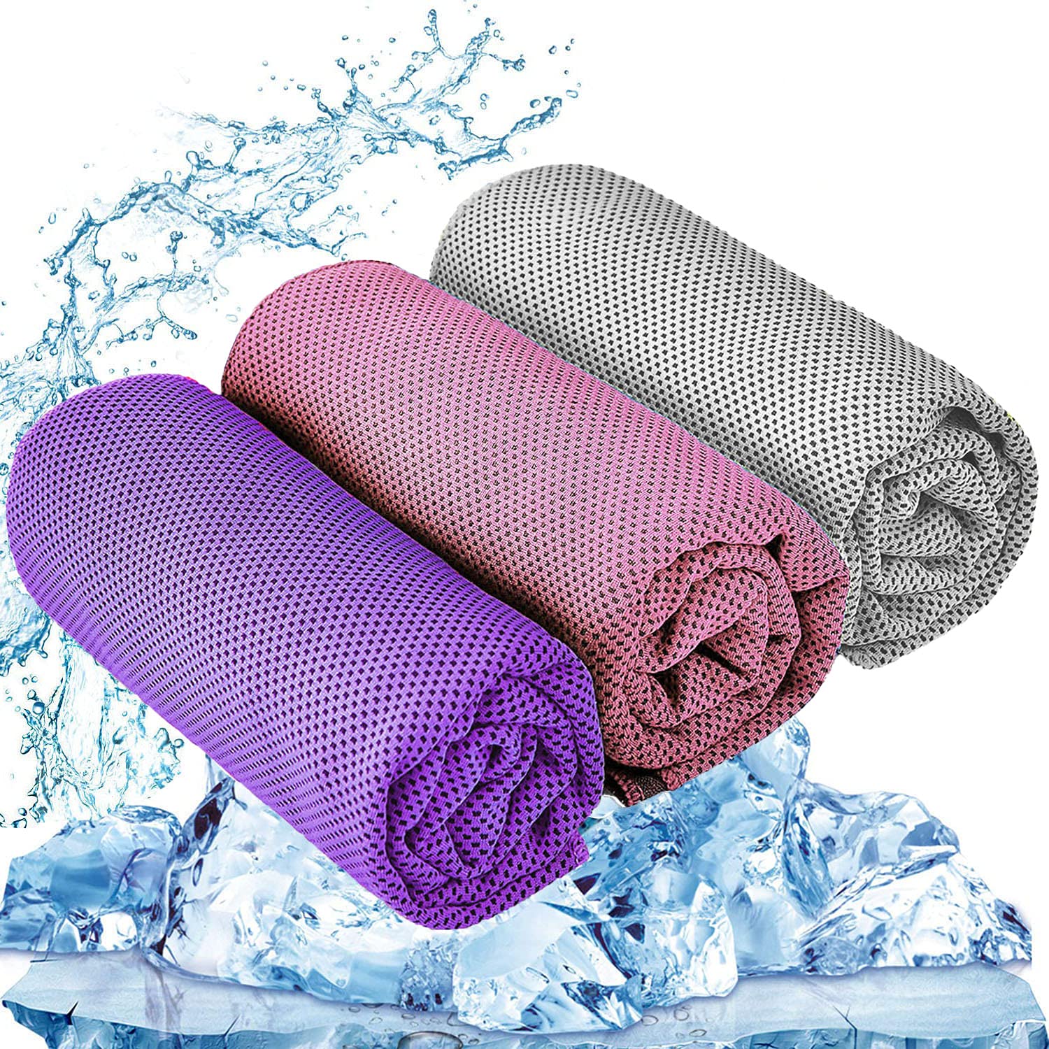 YQXCC 3 Pcs Cooling Towels | 120x30 cm | Cool Cold for Neck | Microfibre Soft Breathable Chilly | for Sports Yoga, Golf, Gym, Camping, Running & More Activities