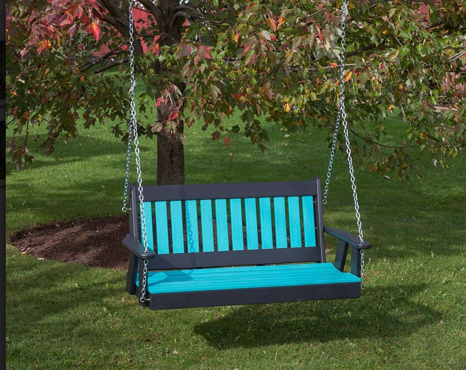 4FT-Aruba Blue-Poly Lumber Mission Porch Swing Heavy Duty Everlasting PolyTuf HDPE - Made in USA - Amish Crafted