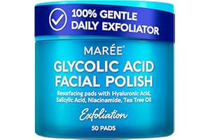 MAREE Glycolic Acid Pads - Toner Pads for Face Cleansing - Exfoliating Pad with Tea Tree Oil, Salicylic Acid & Vitamins E, B3, B5 - Acne Clearing, Skin Pore Resurfacing & Radiance Device - 50 Count