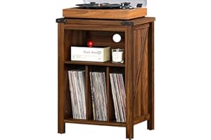 Joaxswe Record Player Stand with Vinyl Record Storage,Rustic Brown Record Player Table Holds up to 160 Albums,Large Wood Turntable Stand Cabinet Dispaly Shelf for Living Room,Bedroom,Office