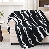 VFROO Plush Faux Rabbit Fur Throw Blanket – 850GSM Thick & Warm, Ultra Soft Fluffy Blanket for Couch, Bed, Sofa, Ideal Gift for Women, 50" × 60", Black