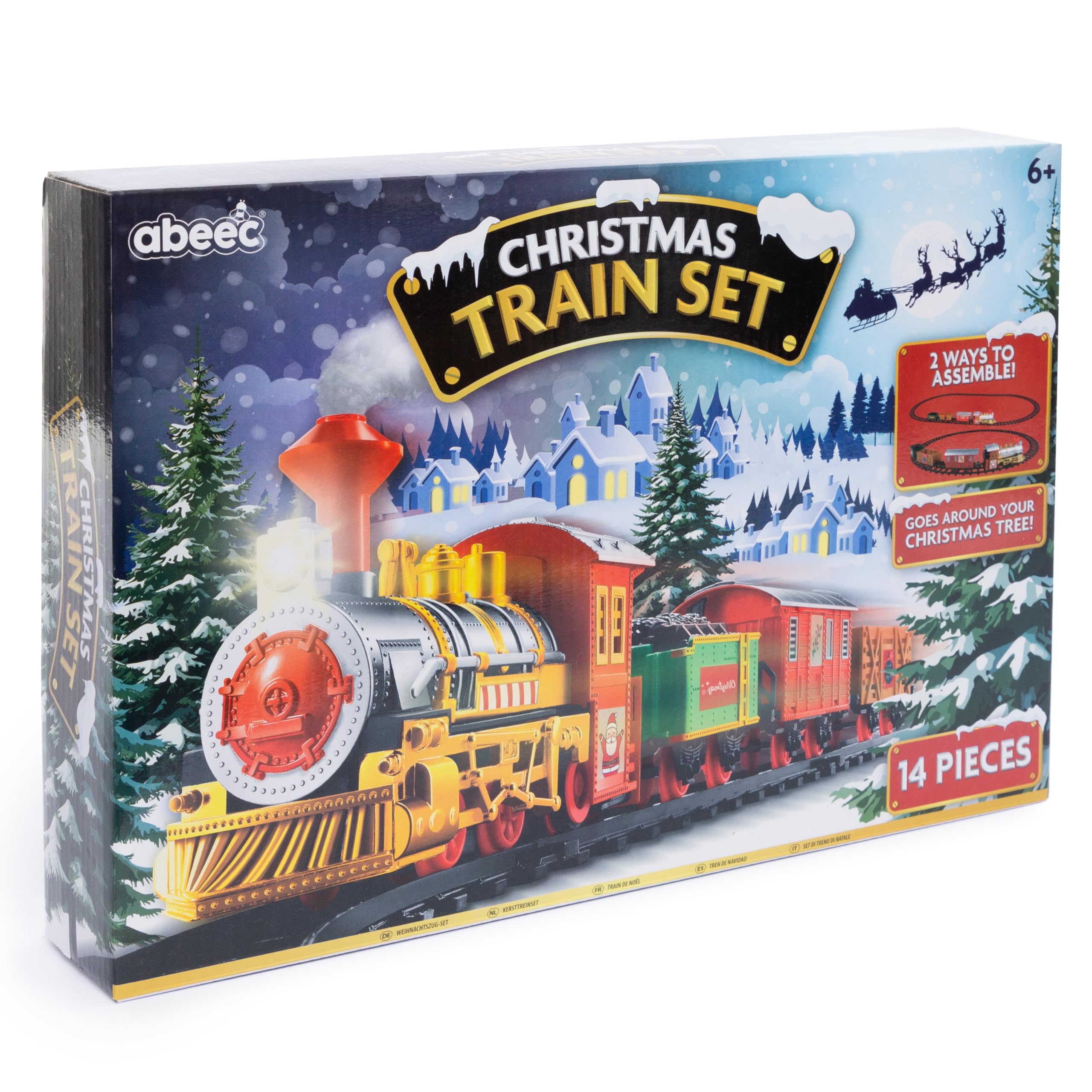 abeec Christmas Train Set | Festive Battery-Operated Toy Train for Kids & Families | 14-Piece Classic Railway with 2 Assembly Options | Goes Around Your Christmas Tree | Fun Holiday Decoration & Gift