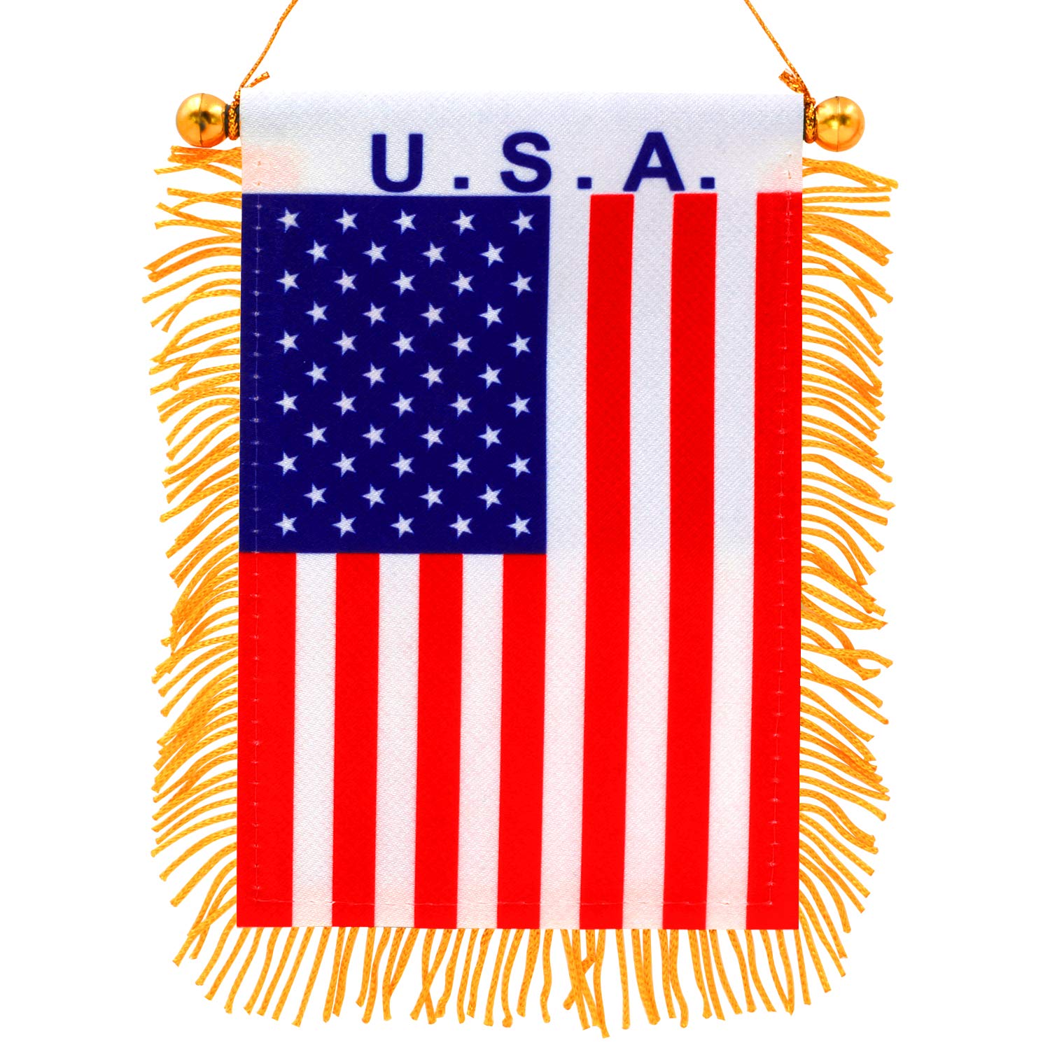 Anley 4" X 6" U.S.A Fringy Window Hanging Flag - Mini Flag Banner & Rearview Mirror Décor - Fringed, Double Sided, America Rearview Flag with Suction Cup
