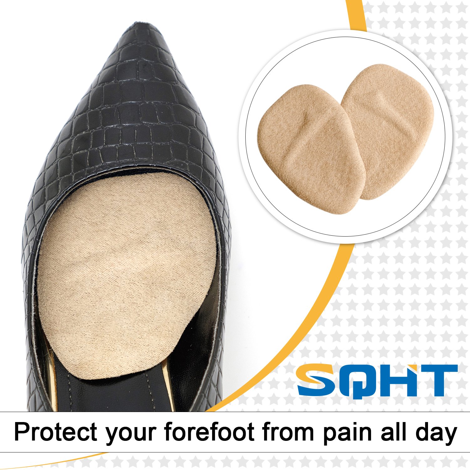 Heel Grip Liners Pads and Ball of Foot Cushion Gel Inserts Back Heel and Forefoot Relieve by SQHT (Beige)