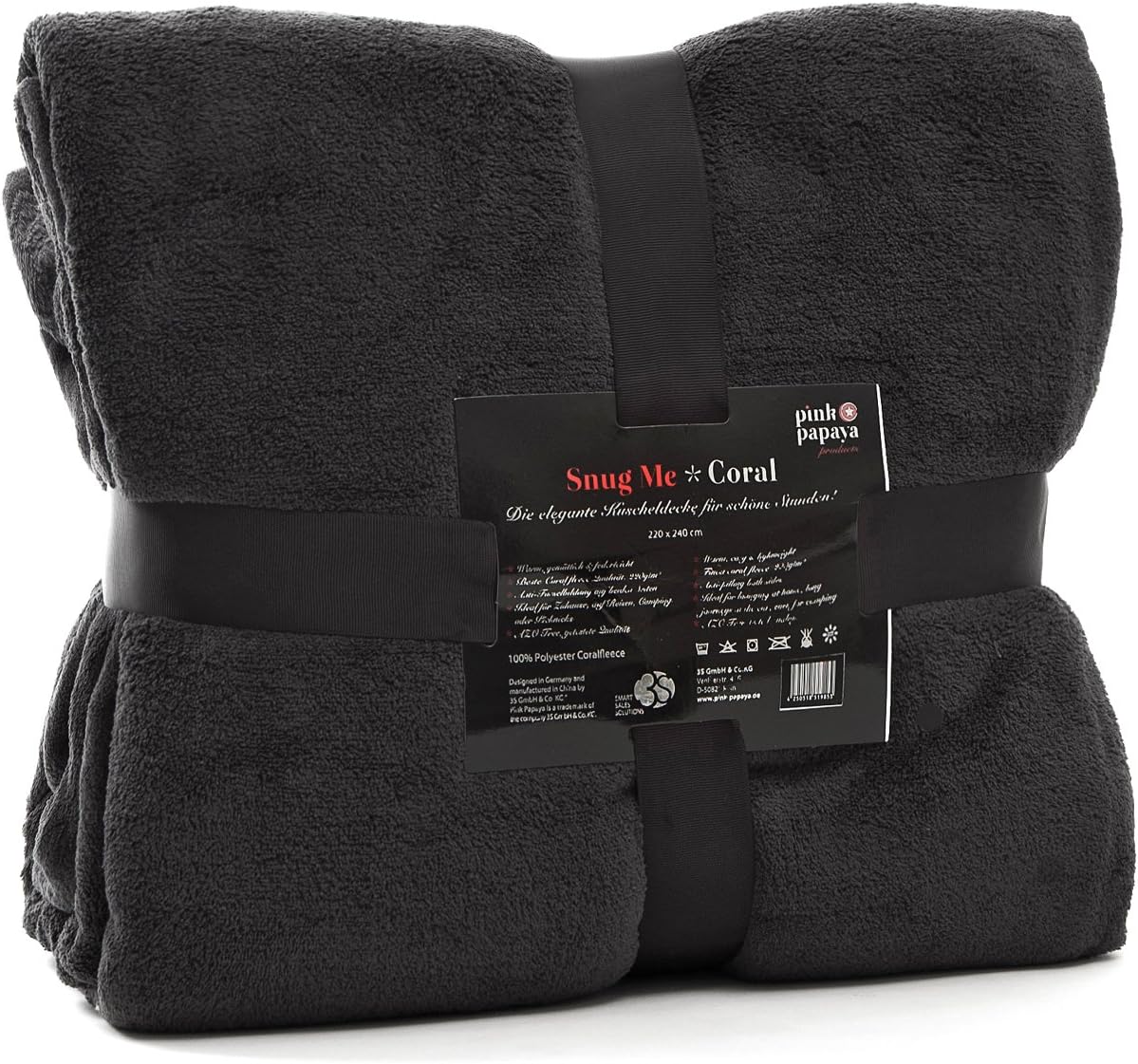 Pink Papaya SnugMe Coral, XXL Cuddly Blanket made of Fluffy and Soft Coral Fleece, 220 x 240 cm, Colour: black
