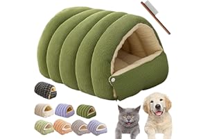 GENERIC Winter Cave,Warmth Cozy Comfort Plush Pet Cave,Cute Cozy Safe Hideaway Cat Bed with Removable Cushion,Warm Soft Removable Washable for Cats and Dogs (Green, M：17.71 * 11.81 * 7.48 in)