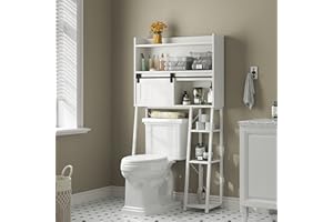 Furniouse Over The Toilet Storage Cabinet with Toilet Paper Stand, Mass-Storage Over Toilet Bathroom Organizer with Sliding Door, Space-Saving Toilet Rack, for Bathroom, Laundry (White)