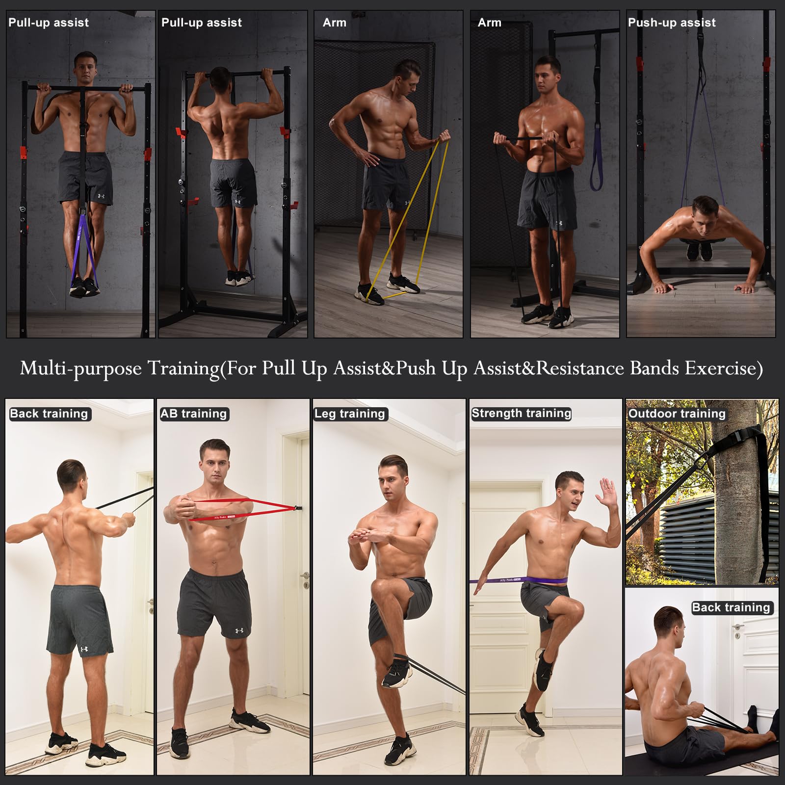 Ally Peaks Pull Up Assistance Bands，Heavy Duty Resistance Band for Pull Up Bar，Adjustable Weight/Size with Fabric Feet/Knee Rest Pull up bands,Up to 410lbs Assistance，resistance bands and assist bands