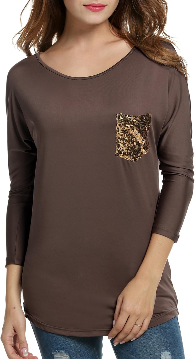 Siddhe Plus Size Women's 3/4 Sleeve V-Neck Tunic Top - Loose Fit Blouse For Spring/Summer (Caramel, 5XL)