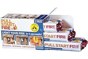 Pull Start Fire Pull String Firestarter | No Matches Required, Fire Starts in Seconds | for Campfires, Grill, Fireplace, BBQ | Lights Wet Wood, Easy to Use, Food Safe and Weather Resistant