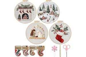 TPZBWG Christmas Embroidery Kit, 4 Pack Cross Stitch Kits,DIY Embroidery Starter Kit for Adults & Beginners, DIY Needlepoint Kit with Embroidery Hoop Thread Needle for Craft Lover Birthday Gifts 2