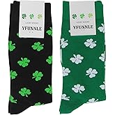 Bycikool 2 Packs St. Patrick's Day Socks Irish Shamrock Cotton Novelty Crew Socks for Men Women Size 9-12