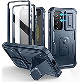 Dexnor for Samsung Galaxy S24 Case with Built-in Slide Camera Cover & Screen Protector & Kickstand, Heavy-Duty Shockproof Rugged Case Full-Body Bumper Protective Cover for Galaxy S24 (2024),Navy Blue