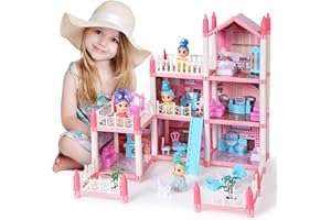 Dollhouse Kit 2023 with 6 Dolls COOLFOX Dream House Dollhouse for 6+ Years Old Girls [Miniature Family] Princess Castle Dollhouse, Doll House Christmas Decorations Gift (18.5" x 15.7" x 13.8")