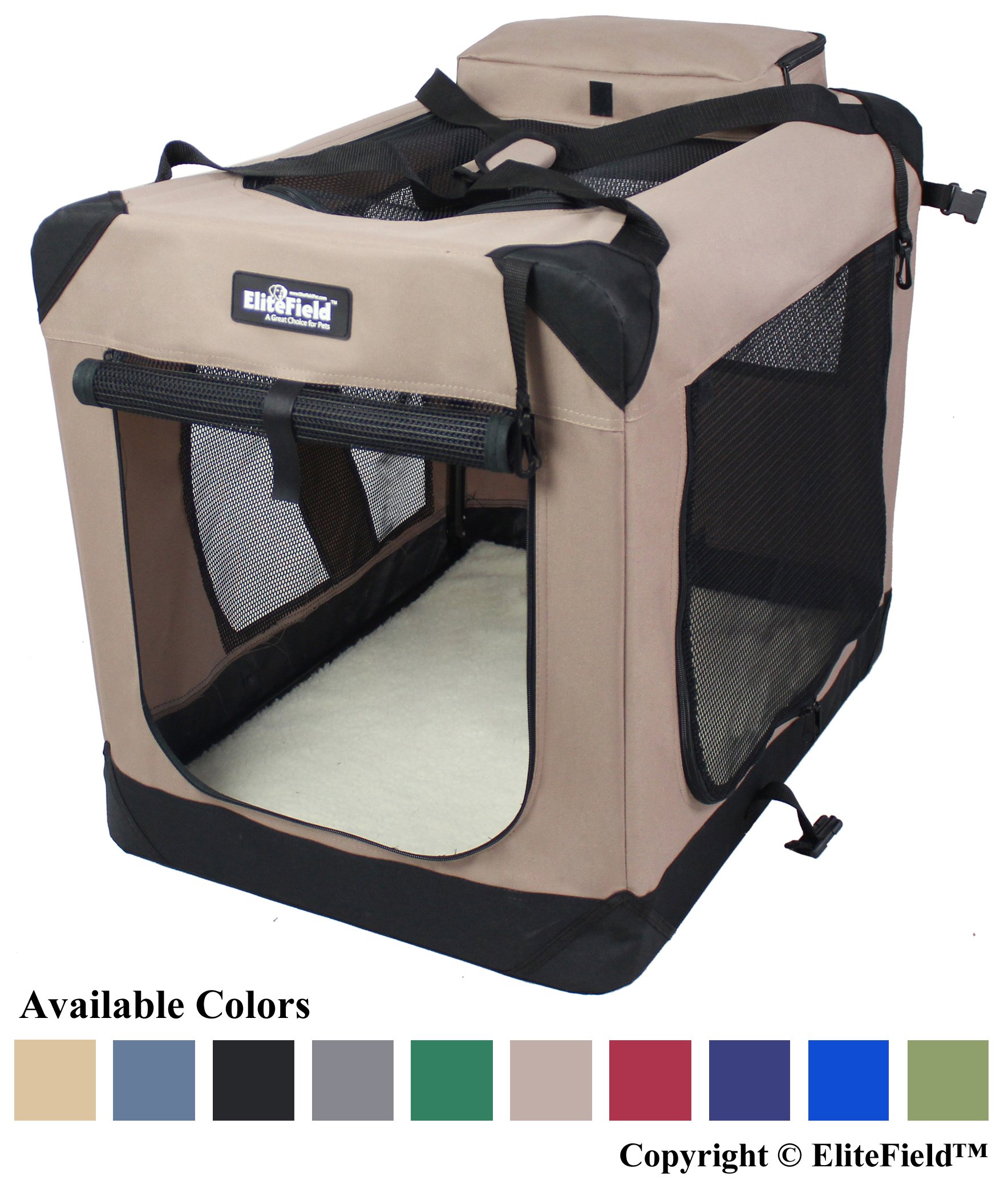 EliteField 3-Door Folding Soft Dog Crate, Indoor & Outdoor Pet Home
