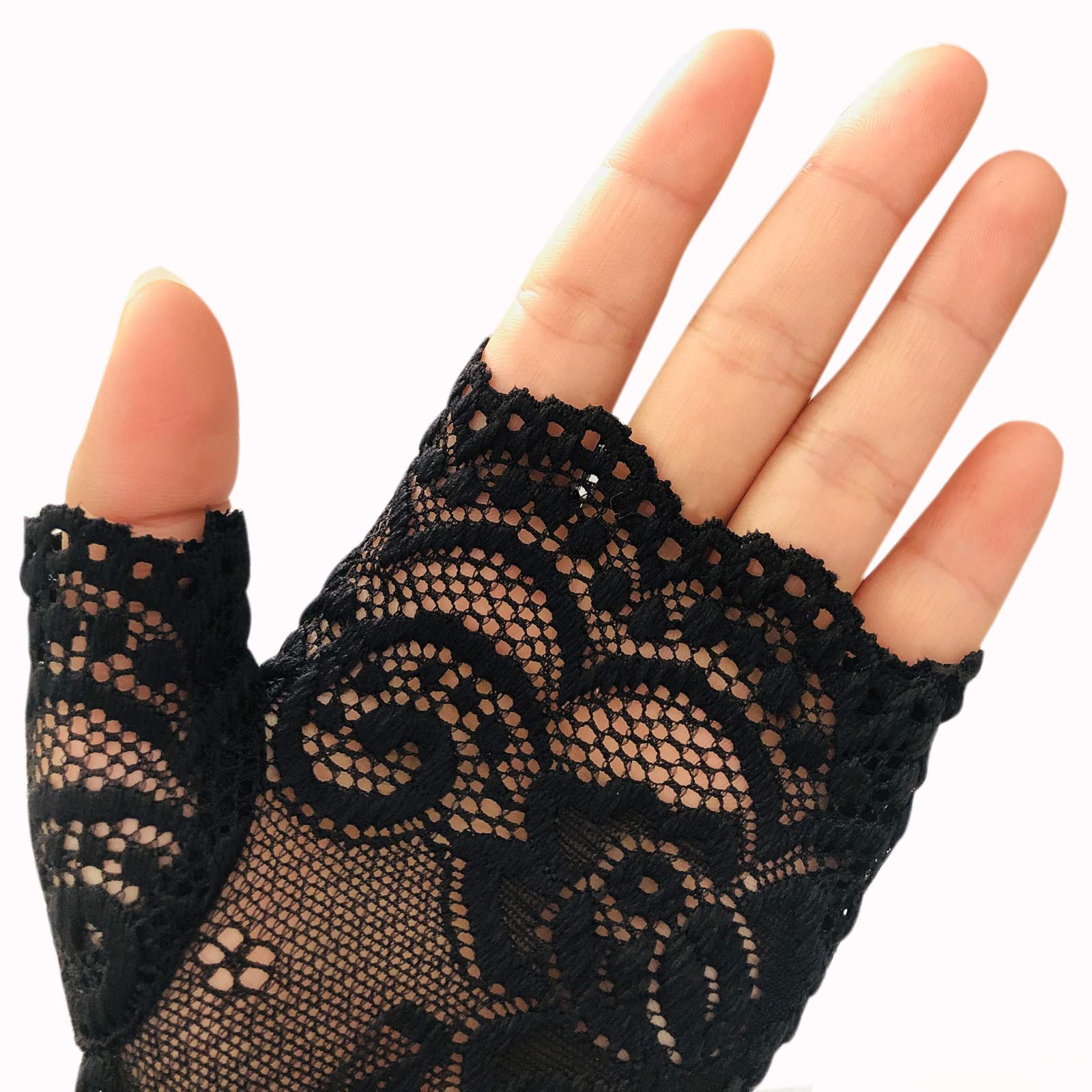 monochef Women Short Lace Gloves Sunblock Fingerless Bridal Wrist Gloves Opera Evening Wedding Tea Party Prom Cosplay 1920s