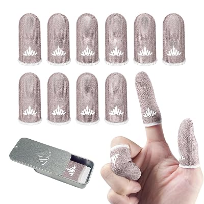 JWH Ultra-Thin Silver Fiber Gaming Finger Sleeves,Pink Thumb Sleeves Gaming Cots,10 Pack Gaming Finger Gloves for PUBG,with Storage Box,High Sensitivity,Anti-Slip,Fundas para Dedos Gamer