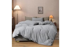 FREIUOKE Black Stripe Duvet Cover 100% Washed Cotton Duvet Cover King Size,Luxury Soft Bedding with Zipper Closure.Solid Color Pattern Duvet Cover 1 Piece（104x90 Inch）