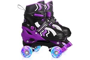SMOOJOY Kids Roller Skates for Boys and Girls Adjustable Skate with All Light up Wheels Ages 5-8 and 8-12 for Beginner in Outdoor Indoor Sports.