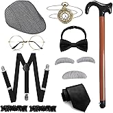 MEDOJO 1920s Mens Costume Accessories Outfit Roaring 20s Costumes Gangster Roaring Accessories for Gatsby Party Old Man Costume Grandpa Cosplay Set