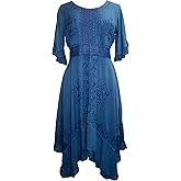 Agan Traders Women's 2026 Summer Boho Vintage Embroidered Short Sleeve Long Maxi Gown Dress with Uneven Hem and Scoop Neck