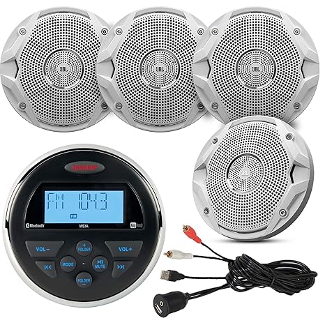 Jensen Ms 3artl Gauge Style Marine Yacht Atv Motorcycle Waterproof Stereo Bundle Combo With 4 X Jbl Ms6510 65 Inch Boat Speakers Enrock Universal