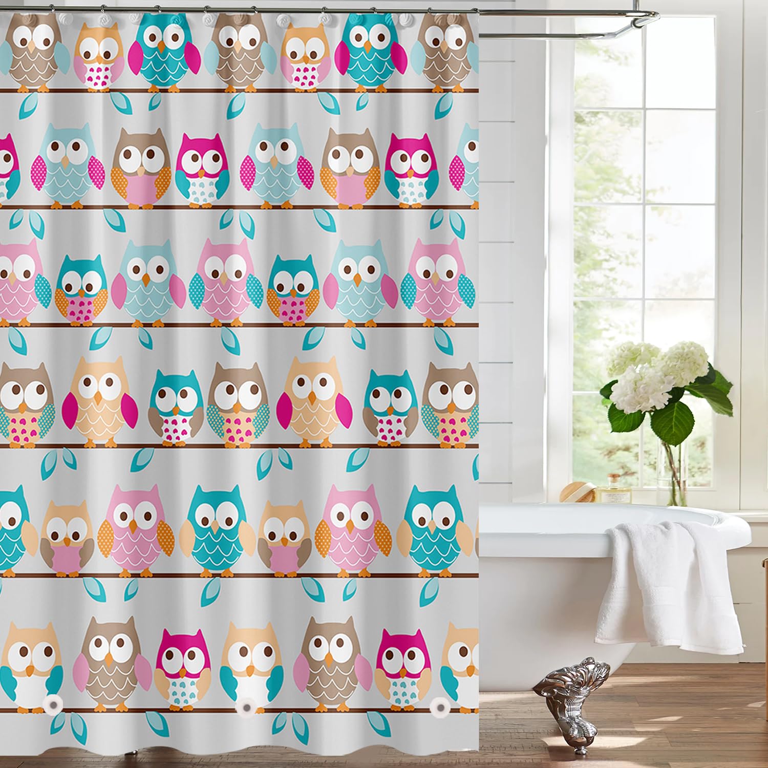 Photo 1 of Plastic Shower Liner - Premium PEVA 4G Shower Curtain Liner with Rustproof Grommets and 3 Weighted Magnets, Waterproof Shower Curtain for Bathroom… (Owl, 72”*72”)