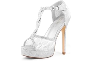 MERUMOTE Women's Peep Toe Platform 5 inch Stiletto Heels Ankle Strap Lace Heels Sexy Prom Shoes