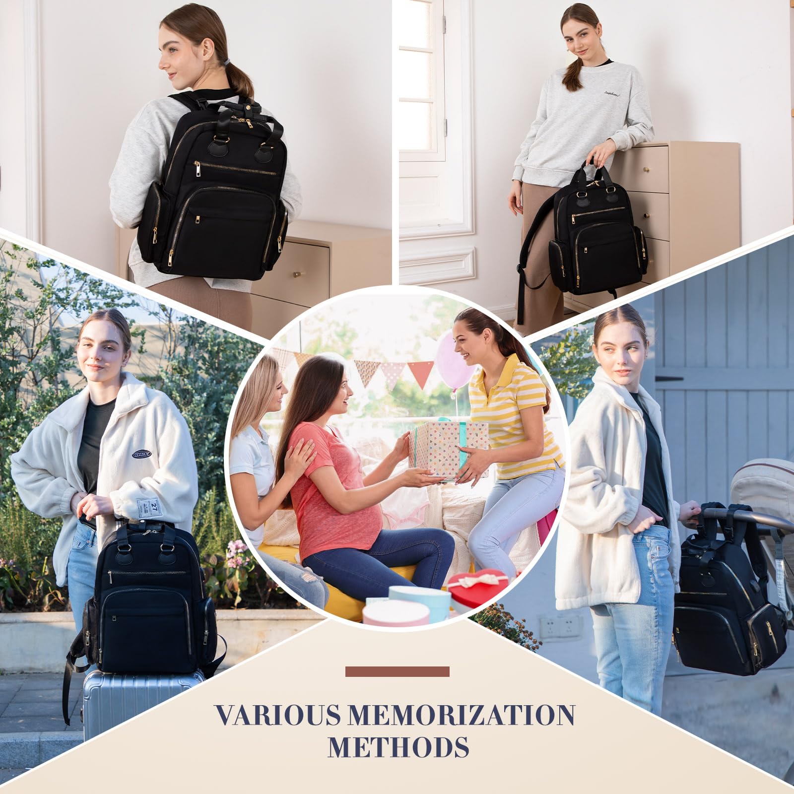 ILCOLPO Diaper Bag Backpack, Baby Diaper Bag with 17 Pockets, Travel Baby Bag Backpack for Girl Boy, Large Diaper Bag with Changing Pad,USB Charging Port,Wet Dry Bag,Black