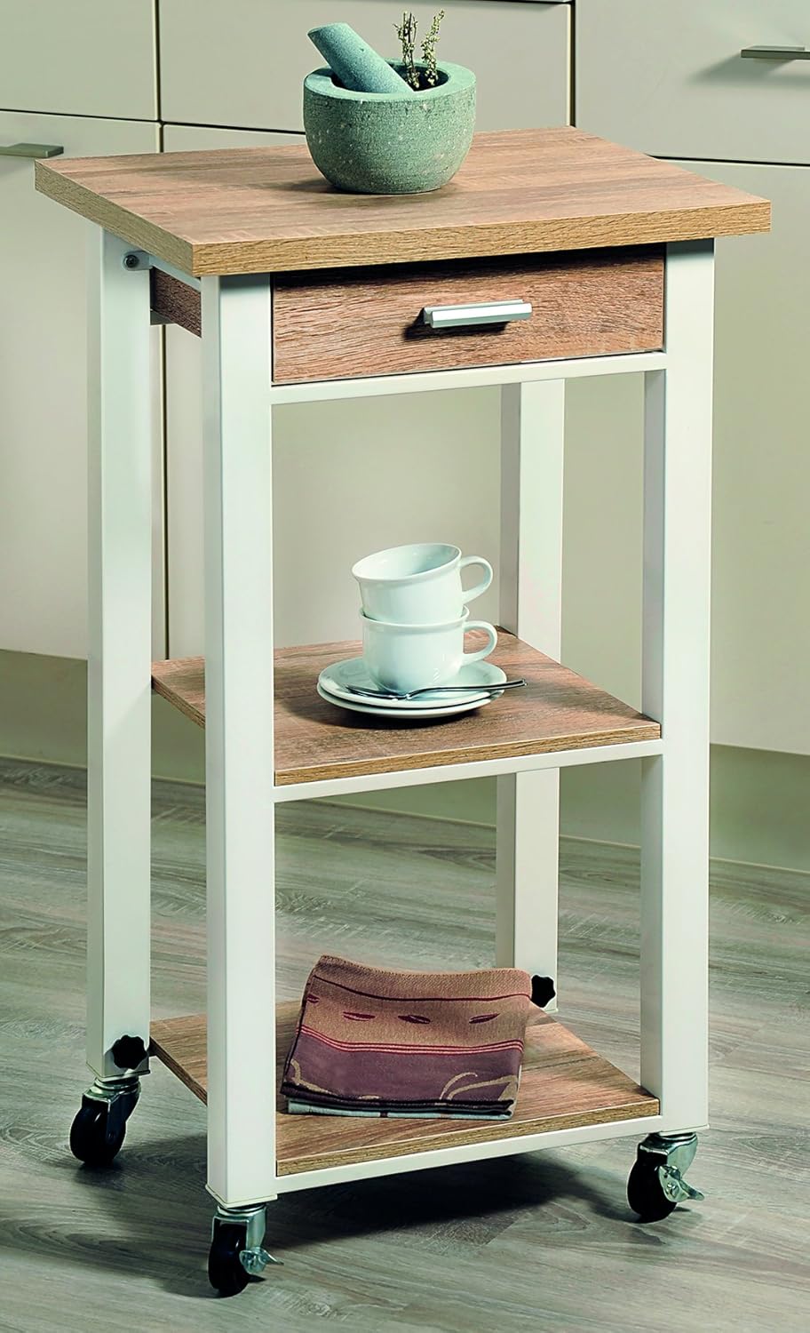 Kesper Hohenverstellbar 81 91 Cm Kuchenwagen Holzdekor Weiss 46 X 38 X 91 Cm Amazon De Kuche Haushalt