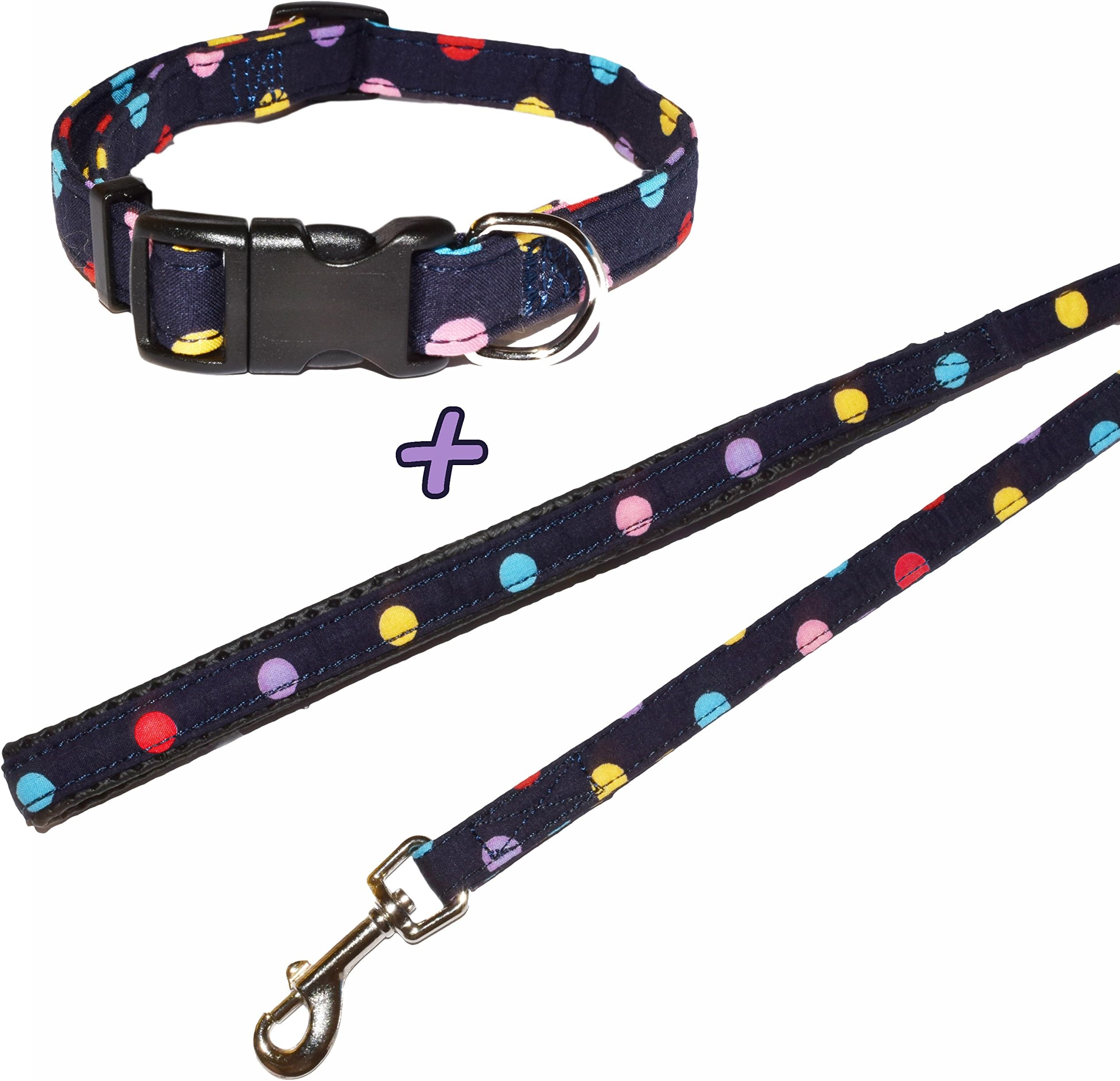 Carnival Spotty Dog Collar & Lead Set, Choose Size, (Small Collar & Mini Lead)