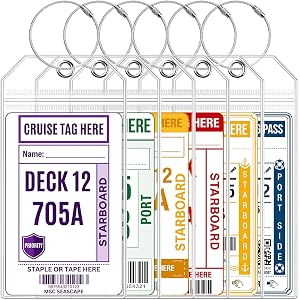 6 Pack Cruise Luggage Tag Holder for Carnival, Princess, Holland America | Fits Norwegian (NCL), MSC, IPX6 Waterproof Seal, S
