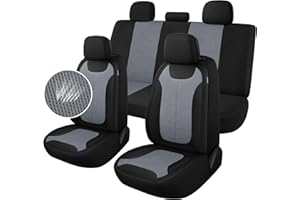 CAROMOP Car Seat Covers Premium 3D Air Mesh Cloth Full Set Washable and Breathable Automotive Vehicle Seat Covers for Cars Interior, Universal Fit for Cars, Sedans, Trucks, SUVs (Black/Gray)