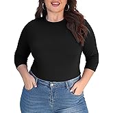 COOTRY Womens Plus Size Tops 3/4 Sleeve Shirts Crew Neck Casual Slim Fit Basic Blouses Tee 2026 Fall Outfits