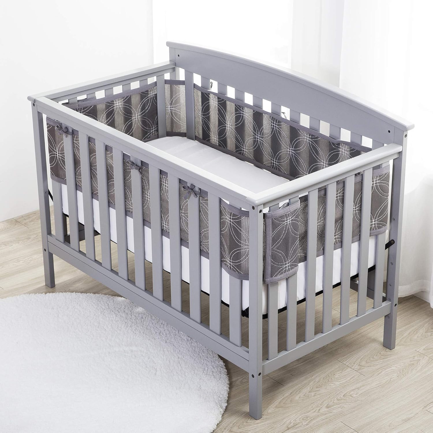 BreathableBaby Deluxe Breathable Mesh Crib Liner, Embroidered Collection Links - Gray : Baby