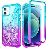 Caka Glitter Case for iPhone 12 Pro, iPhone 12 Case for Women Girls Full Body Bling Liquid Sparkle Flowing Quicksand Clear Protective Case for iPhone 12 Pro 12 (6.1 inches, 2020) (Teal Purple)