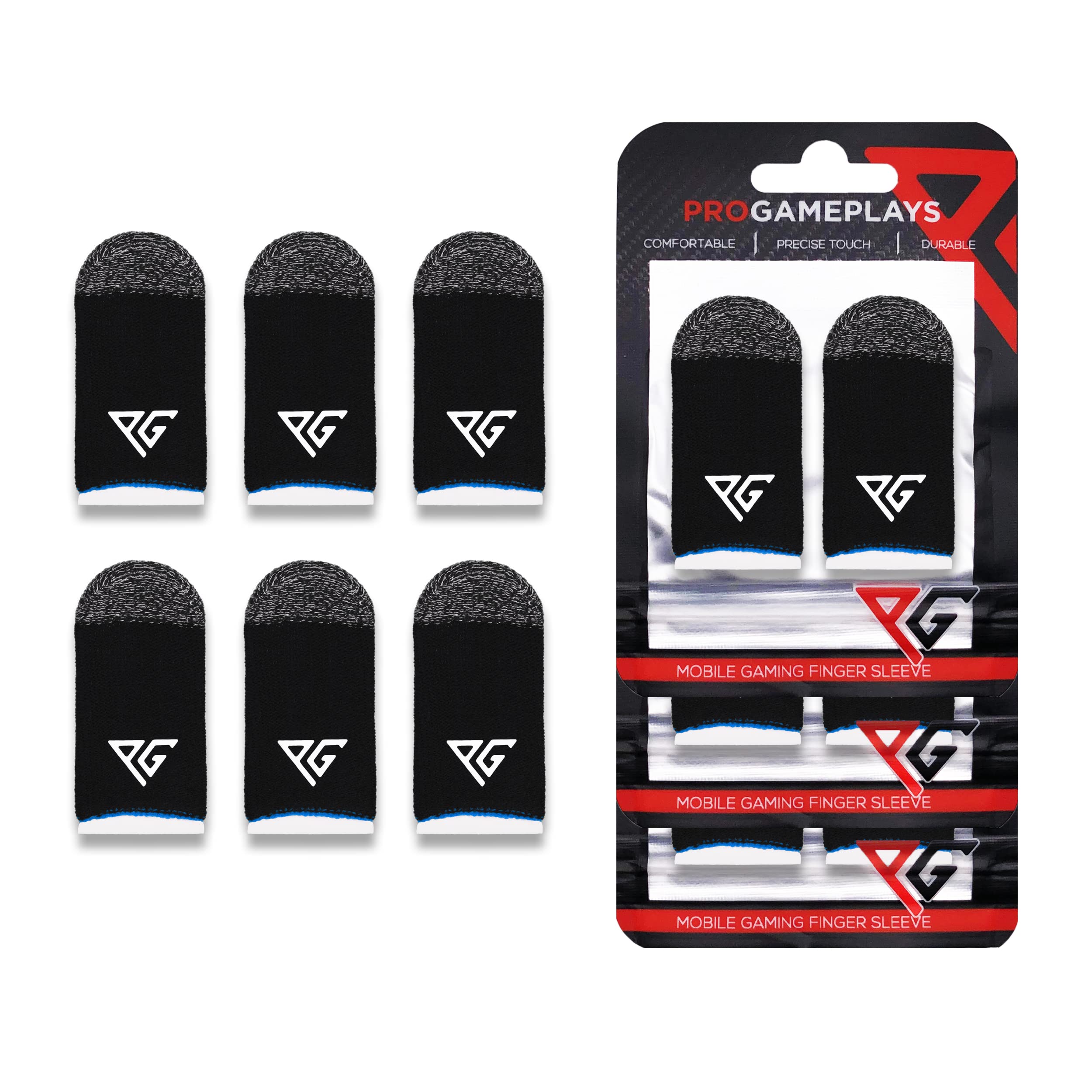 Progameplays Premium Hybrid Finger Sleeves For Mobile Gaming, High Sensitivity, Breathable Anti-Sweat, Durable, Silver and Carbon Fibre, Thumb Sleeve(3 Pairs Blue)