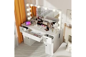 Wakefit Vanity Desk with Mirror and Lights, Makeup Vanity & Power Outlet, 3 Colors Lighting Adjustable Brightness, 3 Drawers 2 Cabinets Storage, Big Dressing Table for Women Bedroom(White)