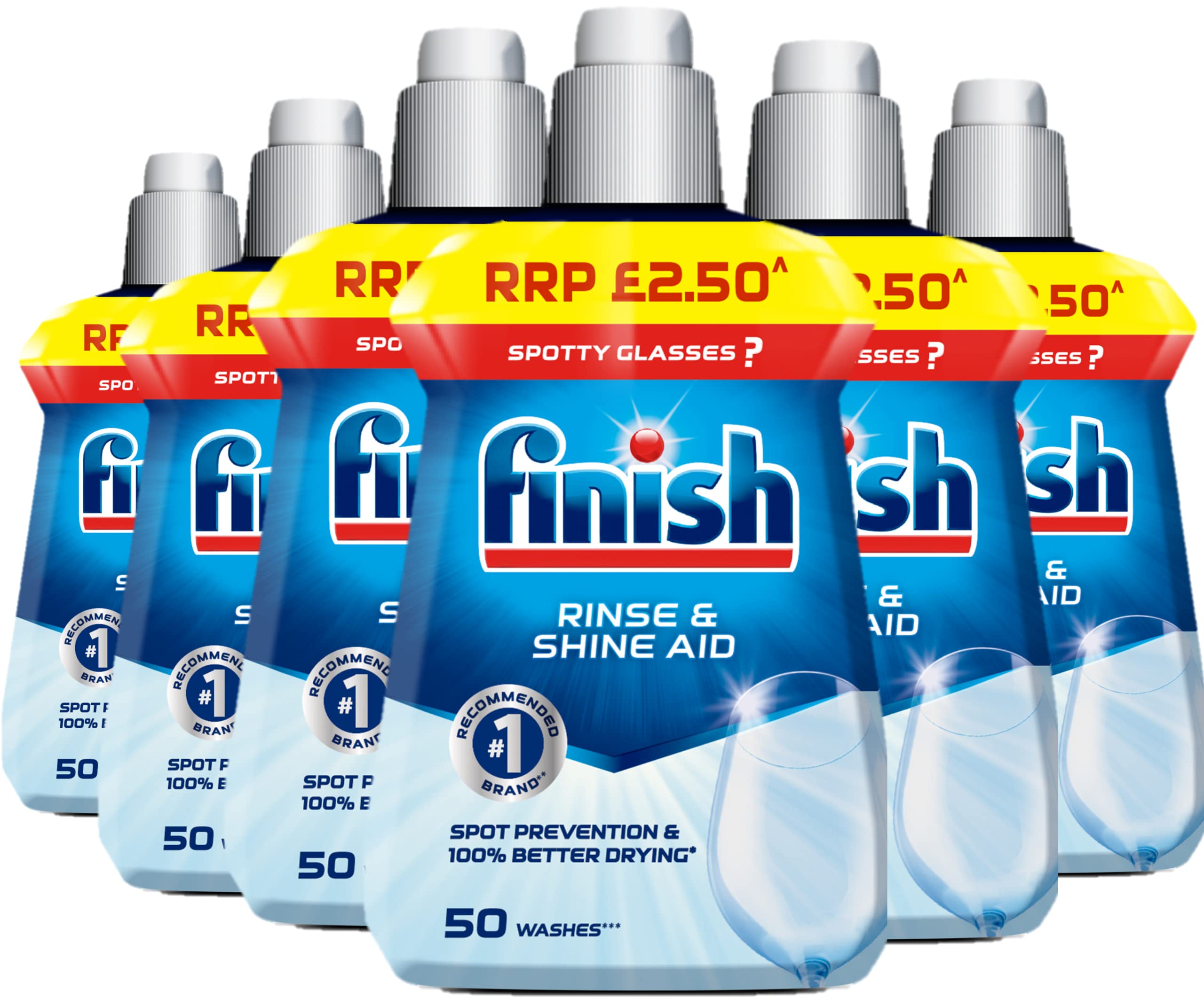 Finish | Finish Dishwasher Rinse & Shine Aid | Regular| Pack of 6, 250ml Each | for Drier Glasses and Spot Prevention