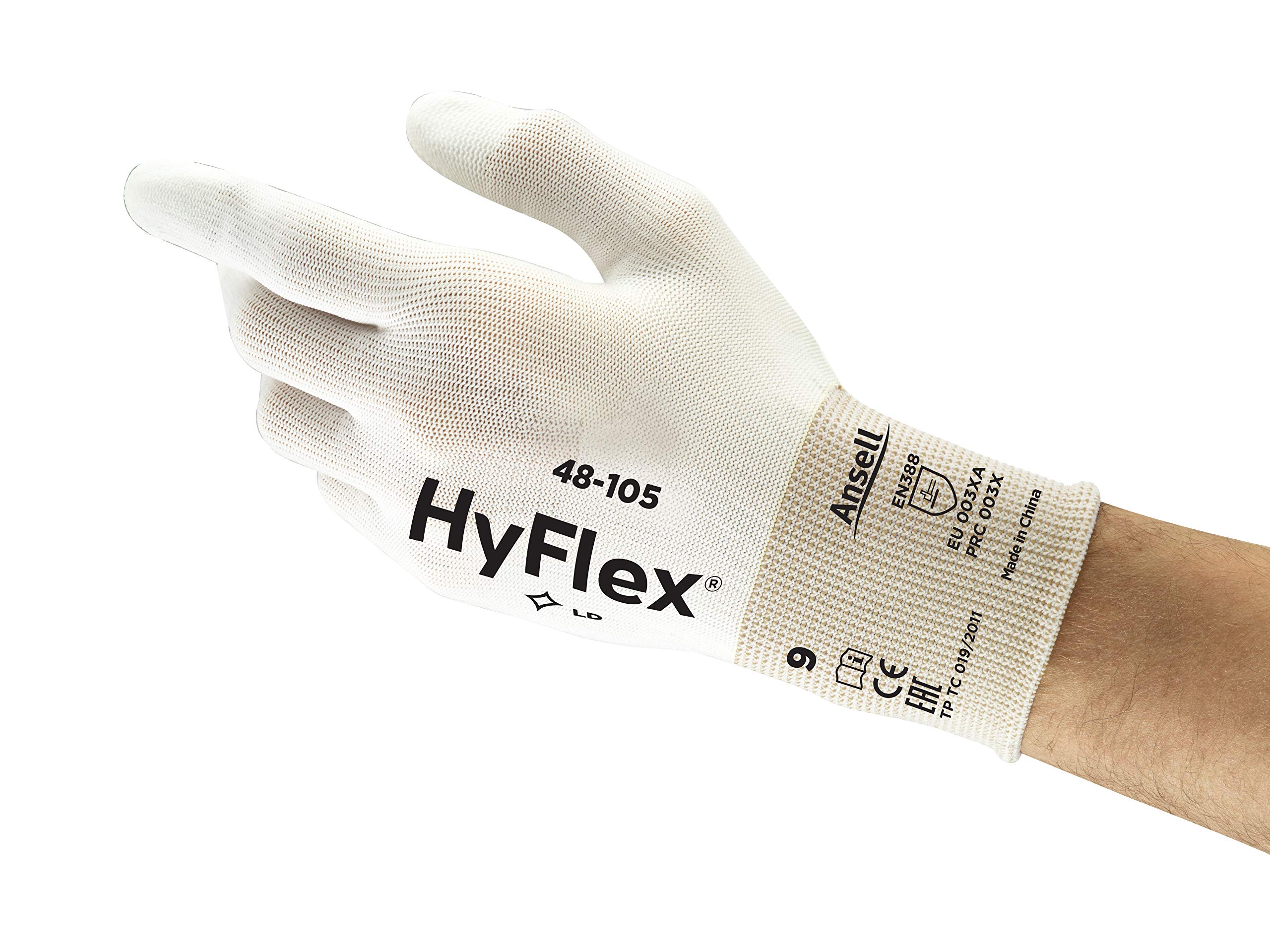 Ansell HyFlex 48-105 Thin Work Gloves in Nylon, Professional Safety Gloves, Multi-Purpose, Mechanical Protection, Assembly, DIY and Painting, Industrial PPE, White, Size S (12 Pairs)