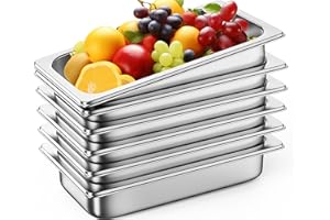 ZeroPone 6 Pack Hotel Pans, 1/3 Size 2.5" Deep Steam Table Pan, Stainless Steel Food Pans 22 Gauge Anti Jam Commercial Food Storage Containers