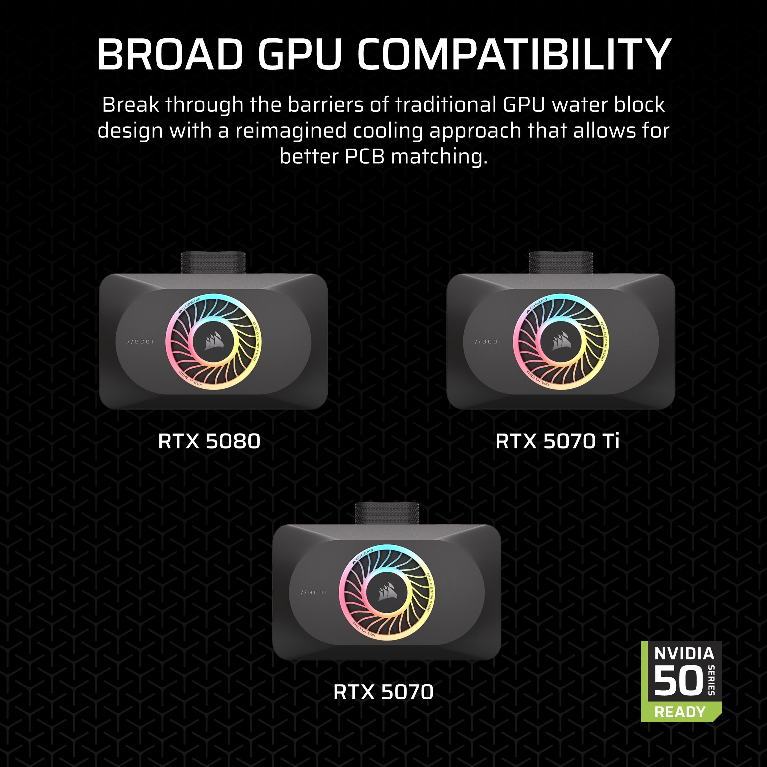 CORSAIR XG3 RGB HYBRIDER GPU-Wasserblock – Hybride Custom-Kühlung, Kompatibel mit 5080, 5070 Ti, & 5070-GPUs, 18 einzeln ansteuerbare RGB-LEDs, iCUE LINK, Integrierter Temperatursensor – Schwarz 5