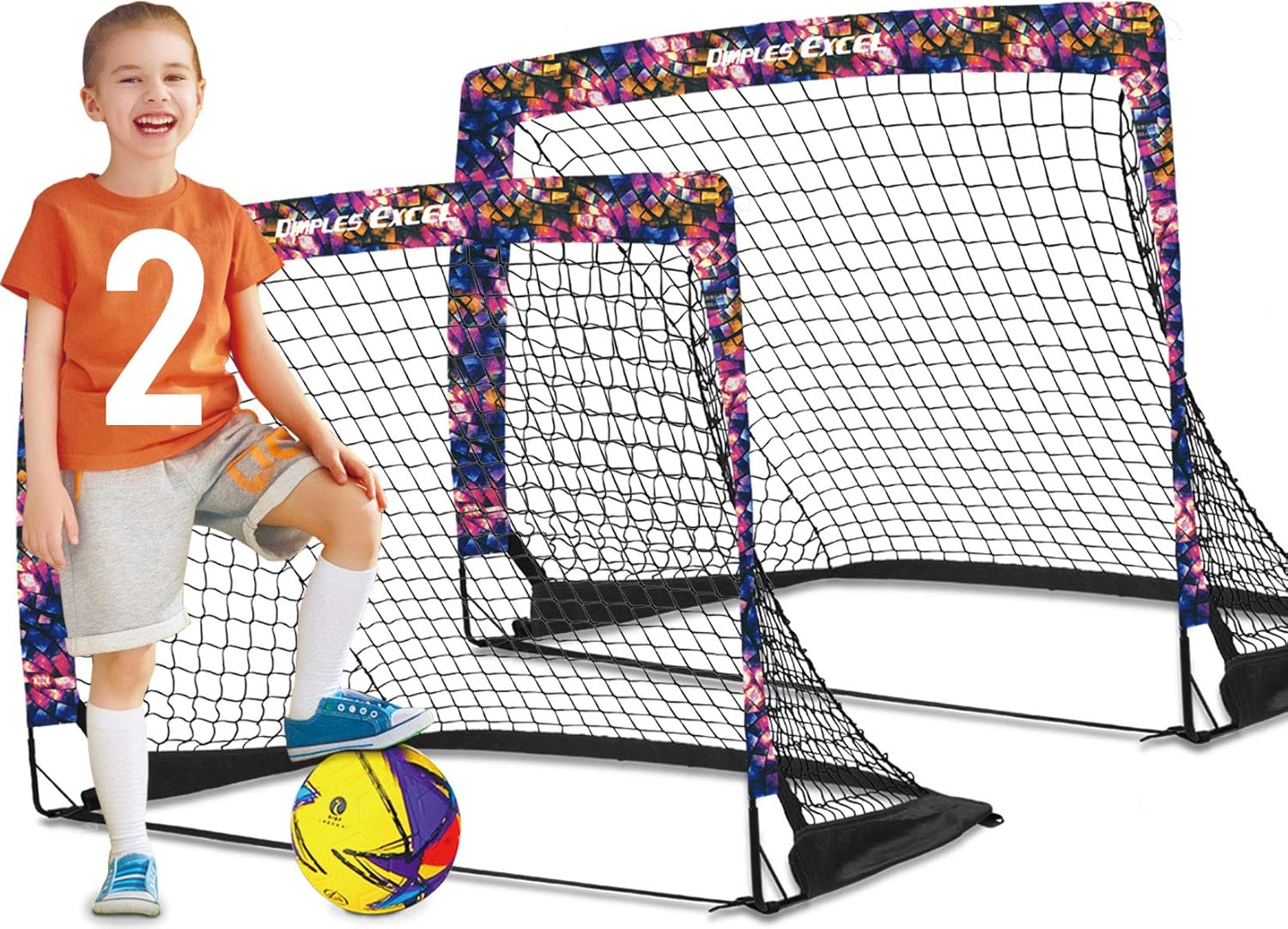 Dimples Excel Soccer Goal Pop up Soccer Goal Backyard for Kids Mini Soccer Goal Portable Foldable Football Goal Net Garden Indoor Outdoor, 2 Set : Sports & Outdoors