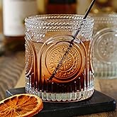 Ribbed Retro Arch Floral Clear Drinking Glasses Set of 6, (10 oz) Vintage Glassware Set by Kate Aspen| Cocktail Glass Set, Juice Glass, Water Cups | Great Hostess Gift & Gift for New Home Owners