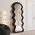 BOJOY Full Length Mirror 63"x24", Irregular Wavy Mirror, Wave Arched Floor Mirror, Wall Mirror Standing Hanging or Leaning Against Wall for Bedroom, Flannel Wrapped Wooden Frame Mirror-Black