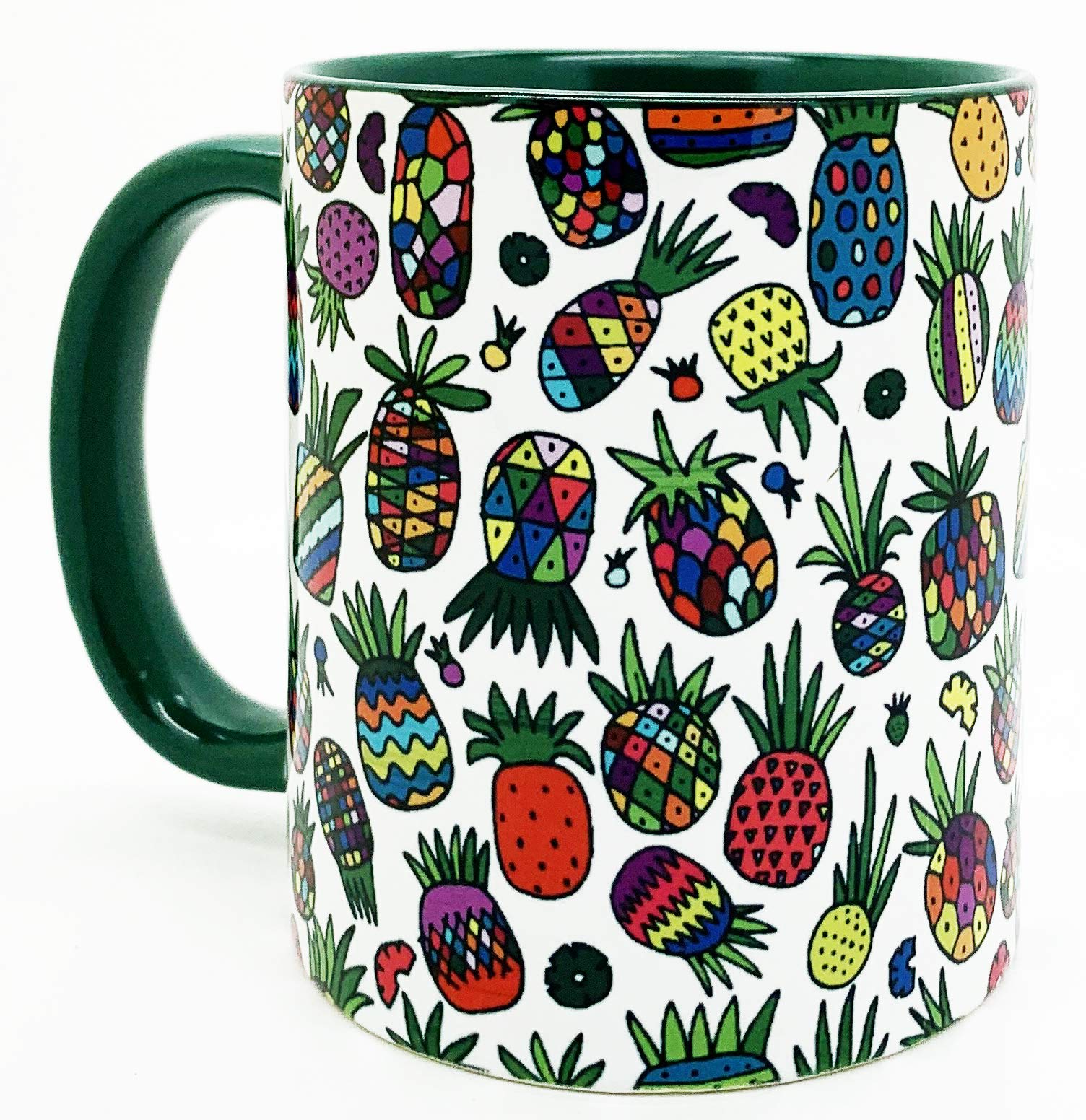Half a Donkey The Colourful Pineapples Mug with Green Glazed Inner and Handle